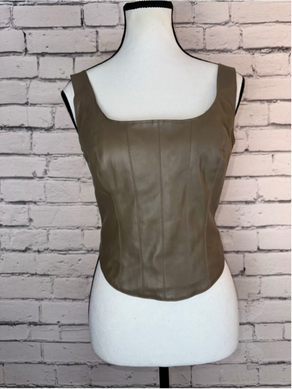 Women's Abercrombie & Fitch Corset Tank Top Faux Leather Taupe Tan size Medium